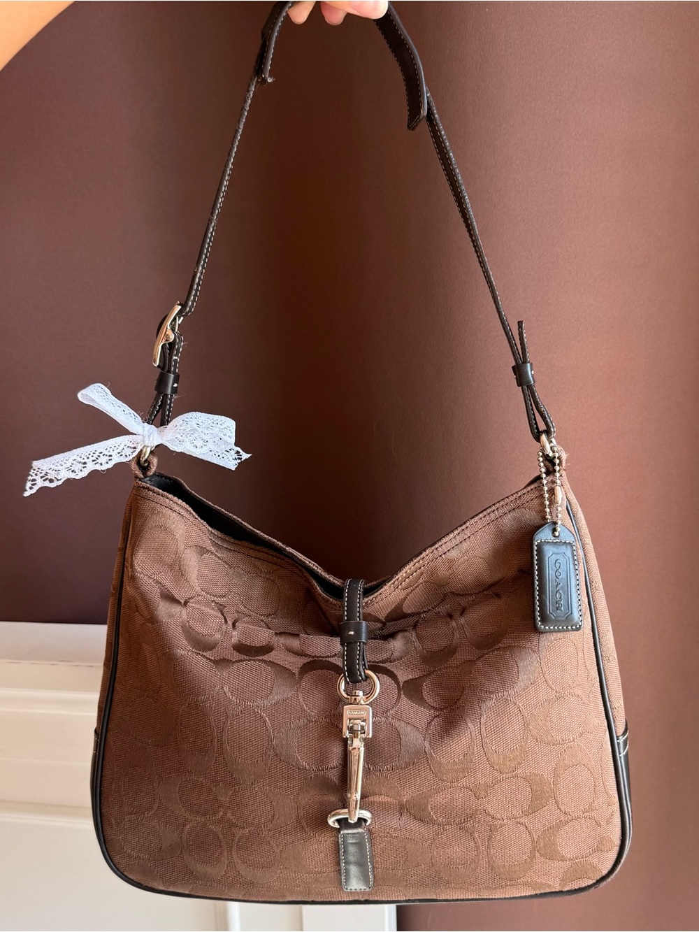 Vintage Coach Hampton monogram brown clip hobo bag